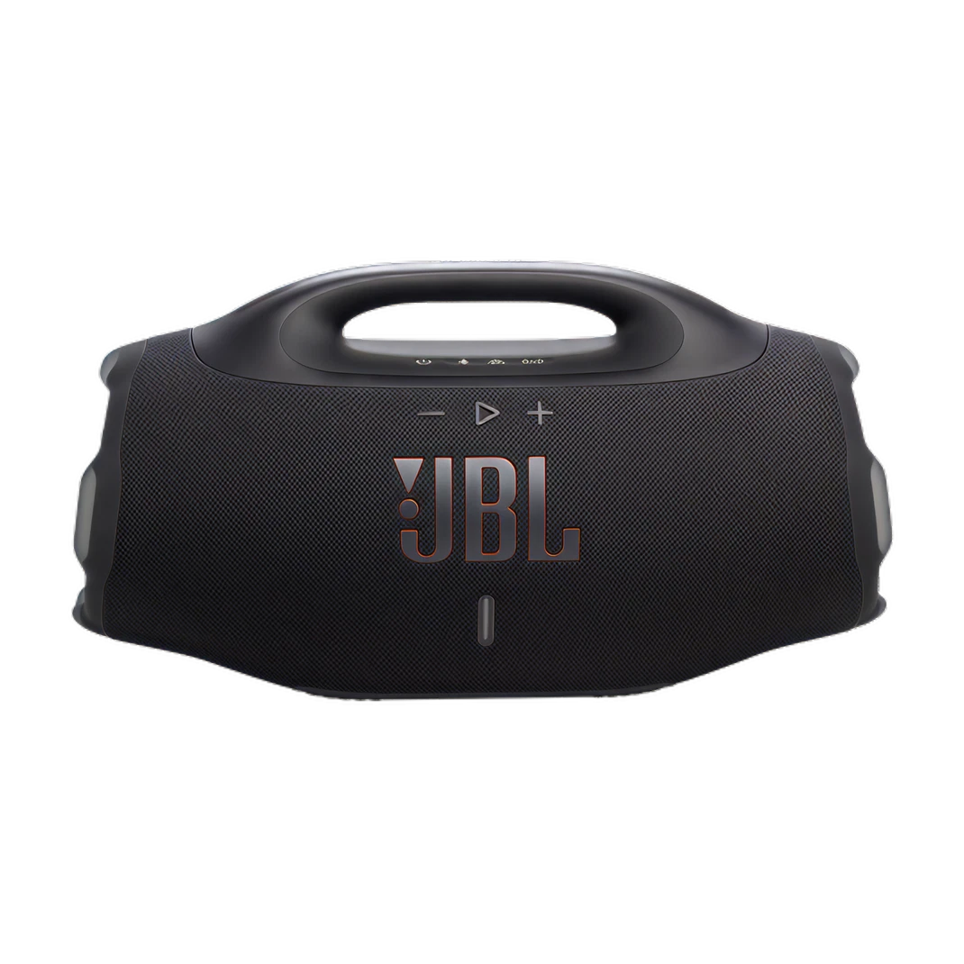 Black JBL portable speaker on a white background