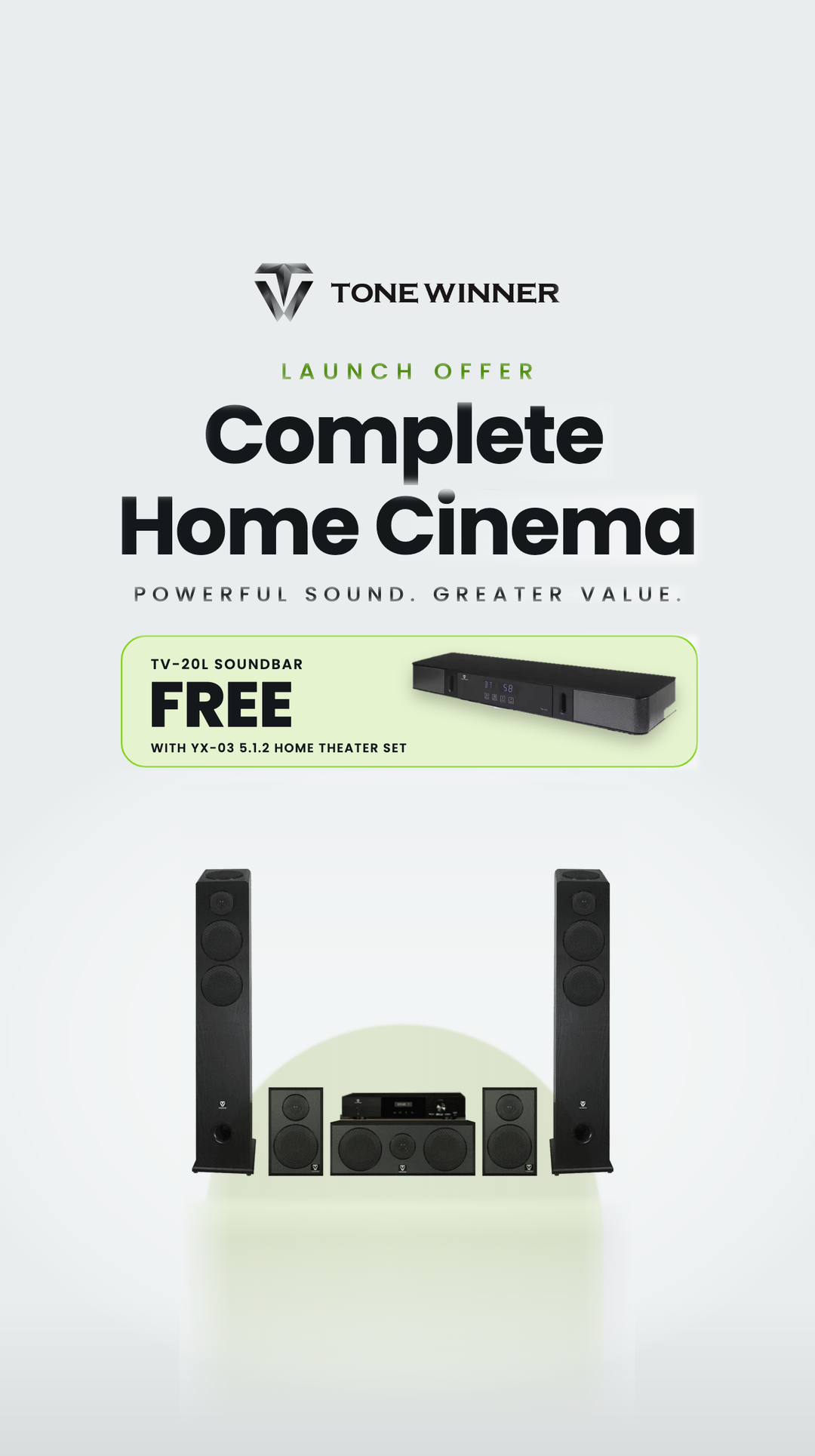 ToneWinner launch offer: YX-03 home theater with amplifier and free TV-20L soundbar
