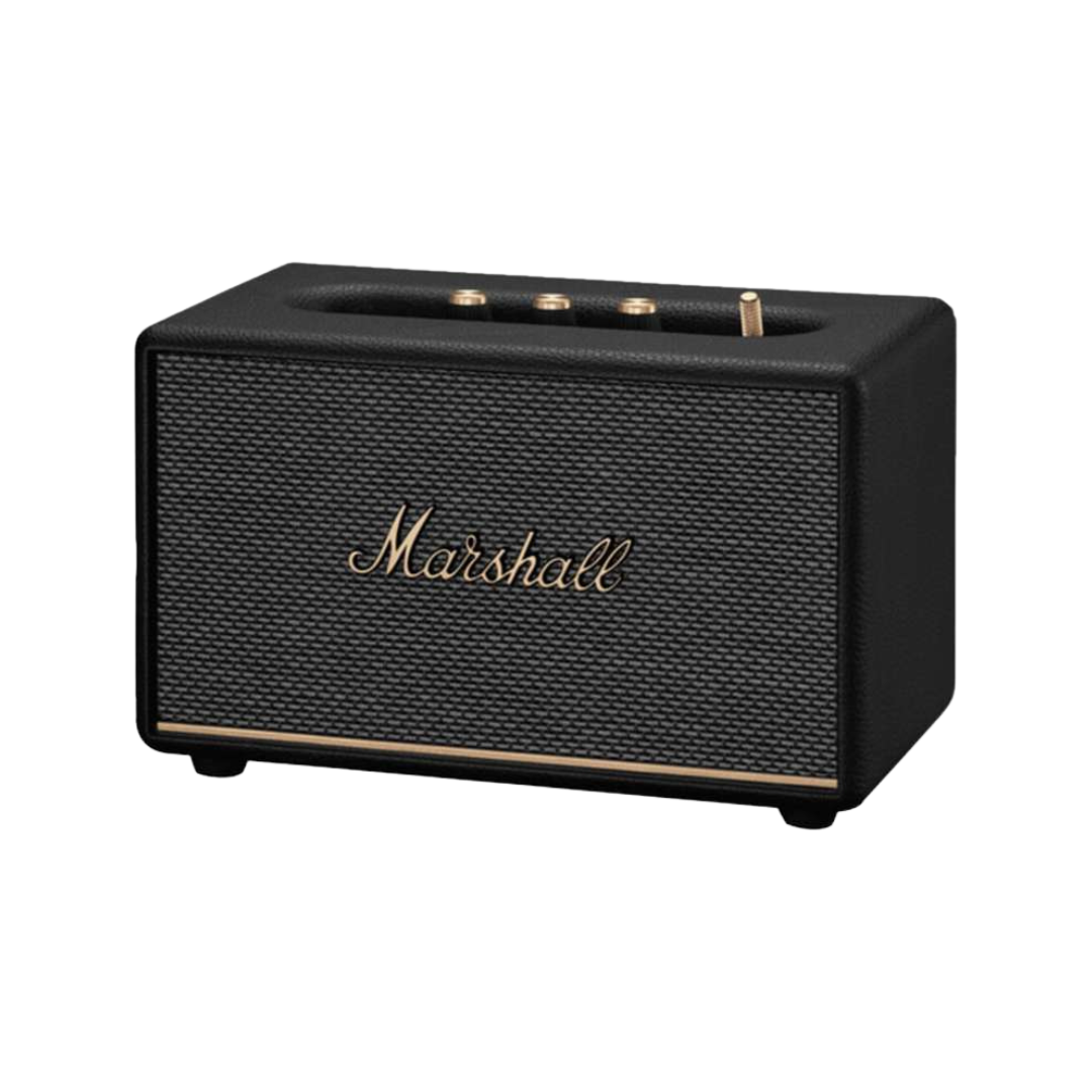 A black Marshall Acton III Bluetooth home speaker with the brand logo visible on the front.