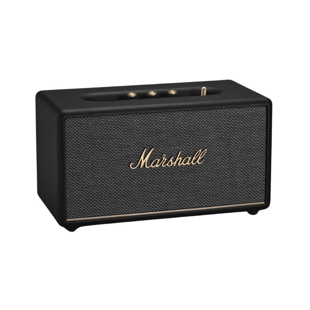 A black Marshall Stanmore III Bluetooth home speaker with the brand logo visible on the front.
